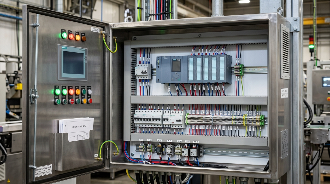 Paslanmaz çelik endüstriyel elektrik panosu ve Siemens PLC modülleri